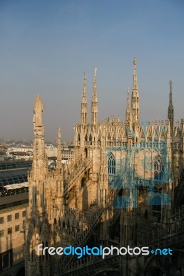 Spires And Statues Of The Duomo Cathedral Stock Photo