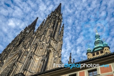 Spires Of St Vitus Cathedral In Prague Stock Photo