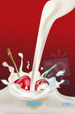 Splash Milk And Cherry Stock Image