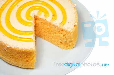 Sponge Cake On White Plate Stock Photo