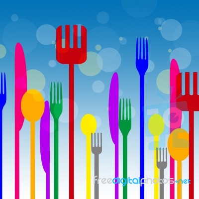 Spoons Forks Represents Knife Utensils And Cutlery Stock Image