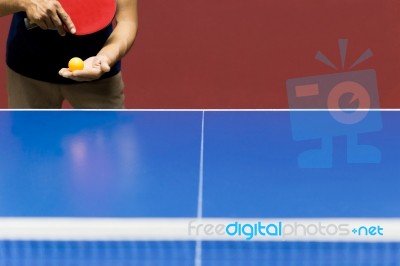 Sport Player Serving Table Tennis Competition Game Stock Photo