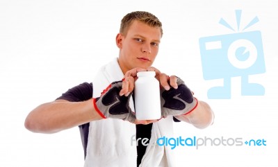 sports Man Showing Bottle Stock Photo