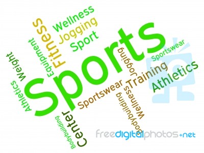 Sports Word Shows Physical Activity And Exercising Stock Image