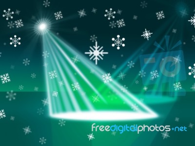 Spotlight Snowflake Indicates Stage Lights And Beam Stock Image