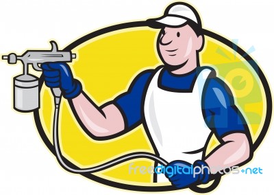 Spray Painter Spraying Gun Cartoon Stock Image