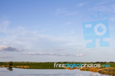 Spring Countryside Lake Landscape Stock Photo