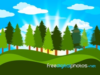 Spring Countryside Means Tree Trunks And Meadows Stock Image