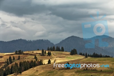 Spring Rain In Mountains. Thunder And Clouds Stock Photo