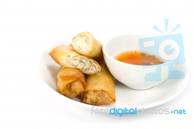 Spring Rolls And Dipping Sauce Stock Photo