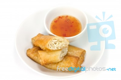 Spring Rolls And Dipping Sauce Stock Photo