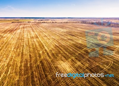 Spring Rural Aerial Landscape. Plowed Fields Stock Photo