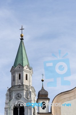 Ss Philip And Jacob Parish Church In Cortina D'ampezzo Stock Photo