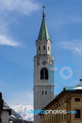 Ss Philip And Jacob Parish Church In Cortina D'ampezzo Stock Photo