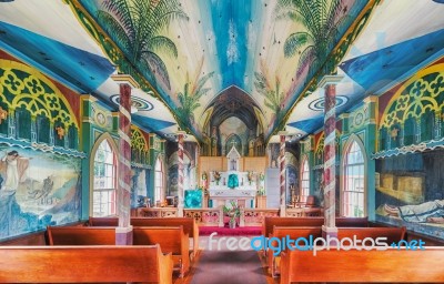 St. Benedicts Painted Church On Big Island In Hawaii Stock Photo