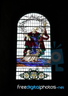 St Cuthbert Stained Glass Window Stock Photo