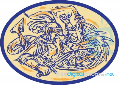 St George Fighting Dragon Drawing Stock Image