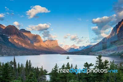 St. Mary Lake And Wild Goose Island In Glacier National Park Stock Photo