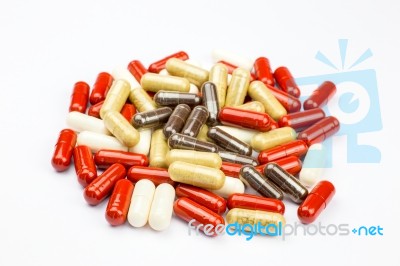 Stack Medical Capsules Stock Photo