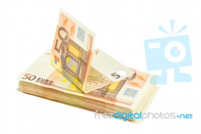 Stack Of Euro Notes On White Background Stock Photo