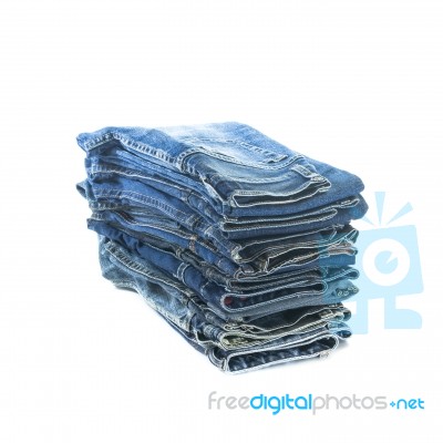 Stack Of Jeans Trousers Stock Photo