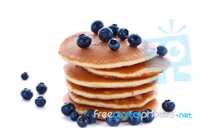 Stack Of Pancakes With Fresh Blueberries Stock Photo