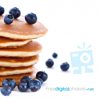 Stack Of Pancakes With Fresh Blueberries Stock Photo