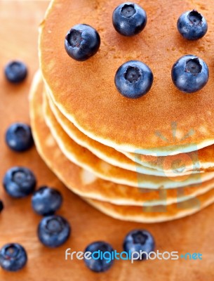 Stack Of Pancakes With Fresh Blueberries Stock Photo