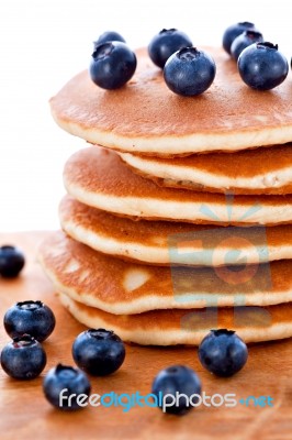 Stack Of Pancakes With Fresh Blueberries Stock Photo