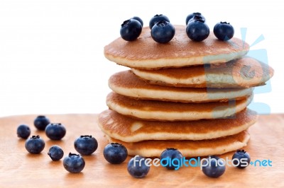 Stack Of Pancakes With Fresh Blueberries Stock Photo