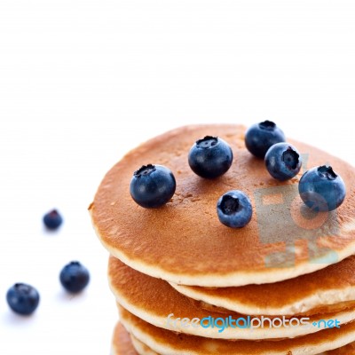 Stack Of Pancakes With Fresh Blueberries Stock Photo