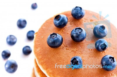 Stack Of Pancakes With Fresh Blueberries Stock Photo