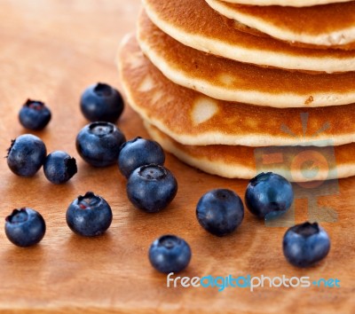 Stack Of Pancakes With Fresh Blueberries Stock Photo