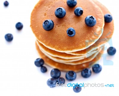 Stack Of Pancakes With Fresh Blueberries Stock Photo