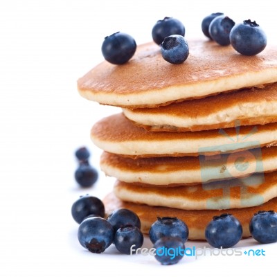 Stack Of Pancakes With Fresh Blueberries Stock Photo