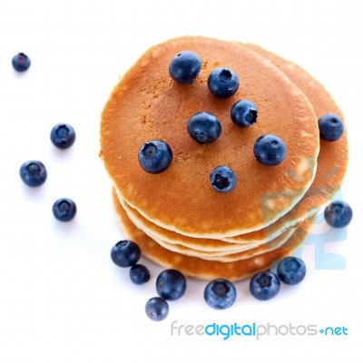 Stack Of Pancakes With Fresh Blueberries Stock Photo