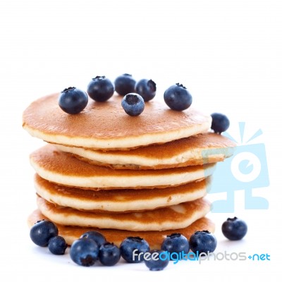 Stack Of Pancakes With Fresh Blueberries Stock Photo