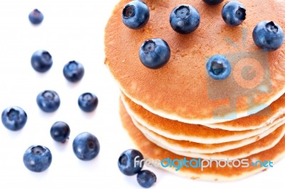 Stack Of Pancakes With Fresh Blueberries Stock Photo