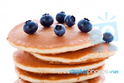 Stack Of Pancakes With Fresh Blueberries Stock Photo