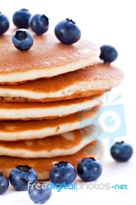 Stack Of Pancakes With Fresh Blueberries Stock Photo