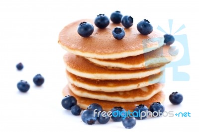 Stack Of Pancakes With Fresh Blueberries Stock Photo