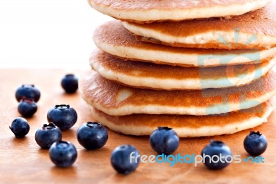 Stack Of Pancakes With Fresh Blueberries Stock Photo