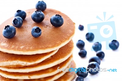 Stack Of Pancakes With Fresh Blueberries Stock Photo