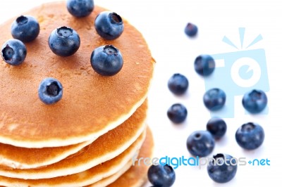 Stack Of Pancakes With Fresh Blueberries Stock Photo