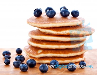 Stack Of Pancakes With Fresh Blueberries Stock Photo