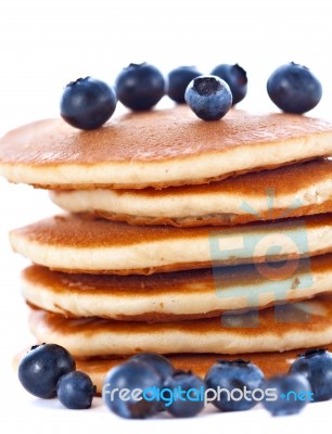 Stack Of Pancakes With Fresh Blueberries Stock Photo