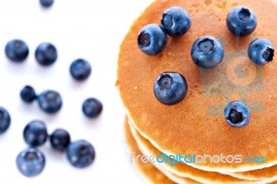 Stack Of Pancakes With Fresh Blueberries Stock Photo