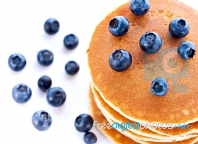 Stack Of Pancakes With Fresh Blueberries Stock Photo