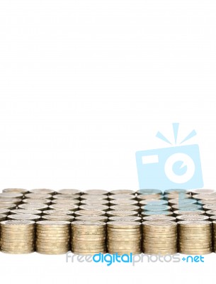 Stack Of Thai Coins Baht Stock Photo