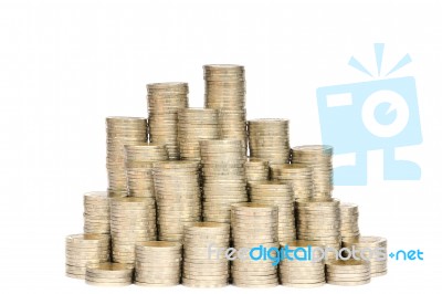 Stack Of Thai Coins Baht Stock Photo